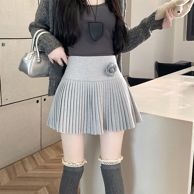 收缩腰高级感毛呢百褶短裙女秋冬洋气质a字百搭显瘦西装半身裙子