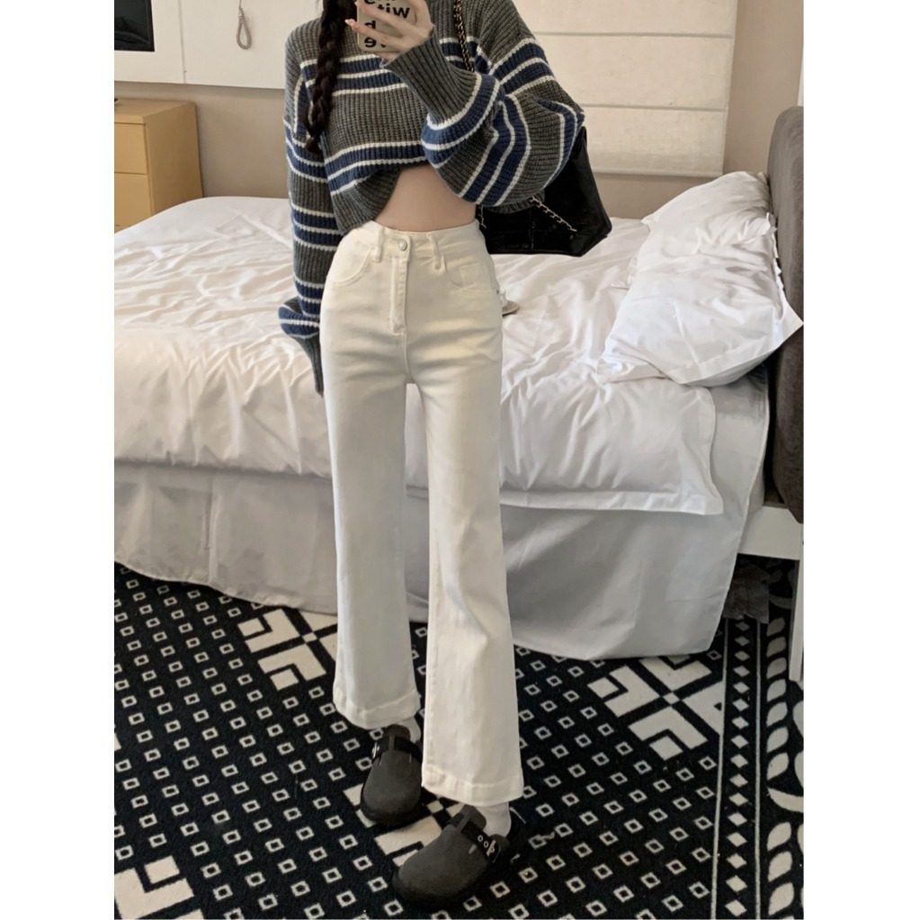 小个子2026白色直筒弹力牛仔裤宽松新款高腰显瘦烟管九分裤子