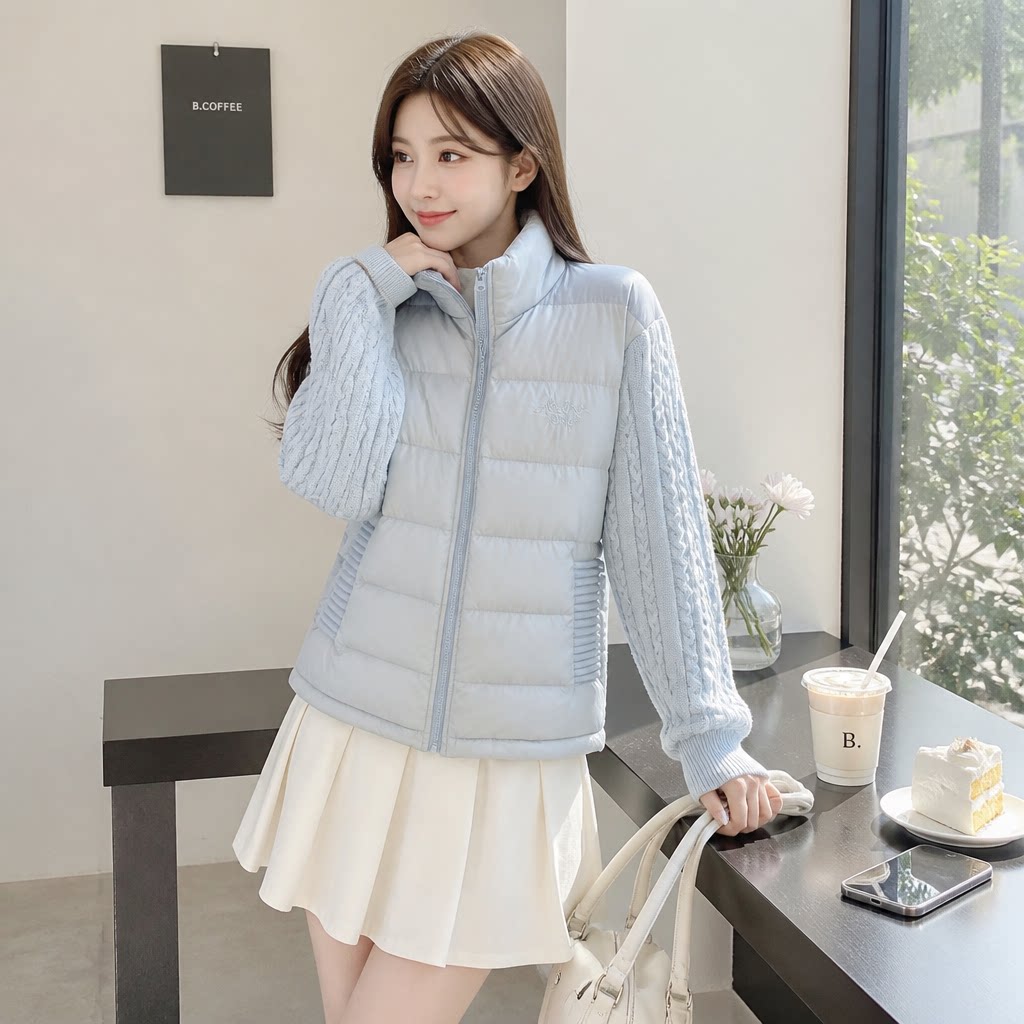 冬季加厚假两件短款棉服女温柔风