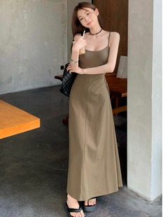 法式 美背吊帶長裙帶胸墊露背連衣裙子辣妹風純欲性感復古收腰顯瘦