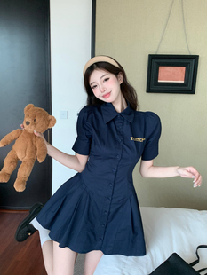 夏季新款连衣裙女网红爆款甜美衬衫裙收腰显瘦a字裙高腰短裙子女