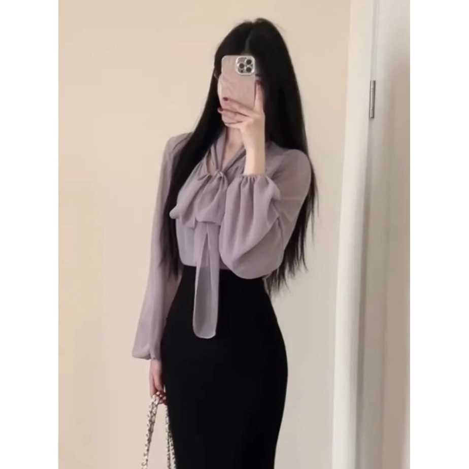 早春季新款轻熟风V领上衣名媛设计感法式时尚包臀半身裙两件套装