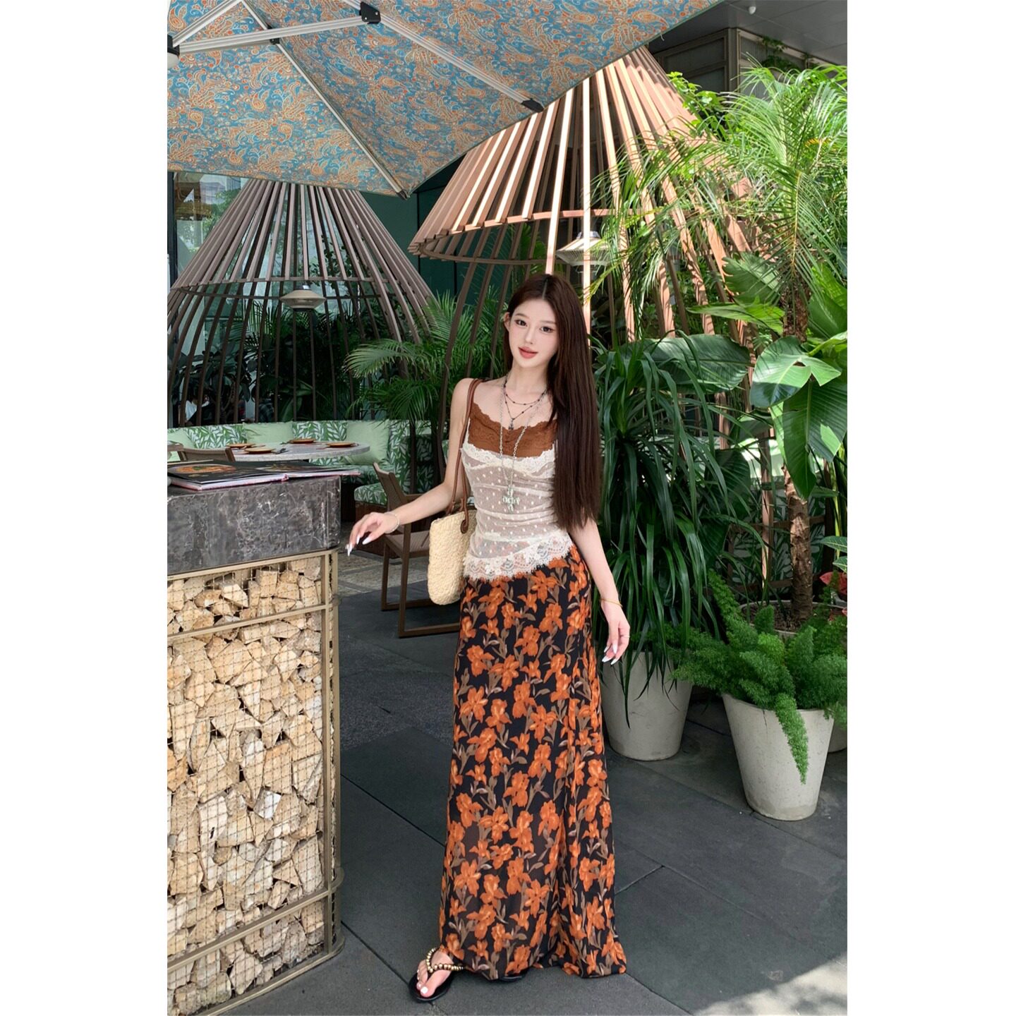 复古纯欲穿搭2026夏季蕾丝吊带上衣碎花半身裙套装辣妹两件套显瘦