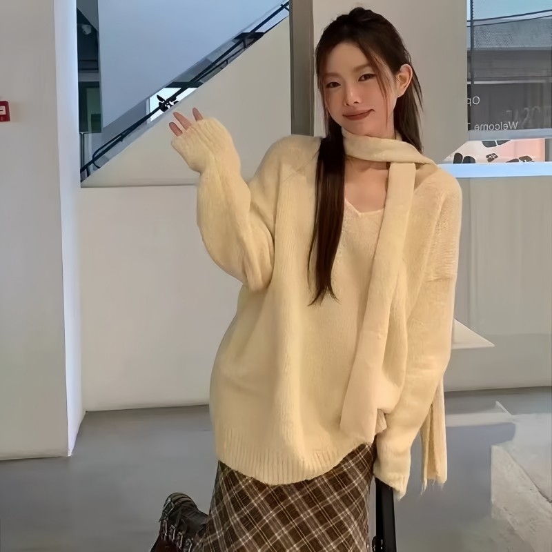 韩版休闲大码女红色毛衣宽松上衣时尚韩国新款百搭显瘦针织打底衫