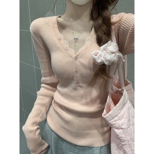 纯欲低领修身打底衫内搭女秋冬2025新款高级感毛衣长袖针织衫上衣