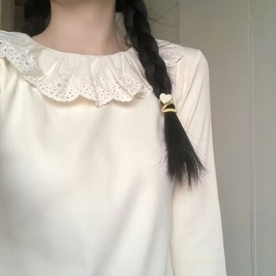 秋冬日系少女可爱蕾丝花边娃娃领长袖打底衫修身显瘦内搭学生上衣