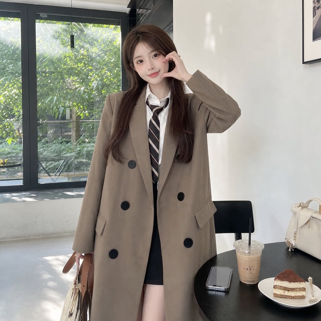 咖色长款西装风衣女秋冬高级感