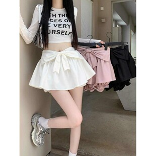 白色蝴蝶结半身裙女秋季新款防走光裙裤高腰辣妹蓬蓬a字裙子短裙