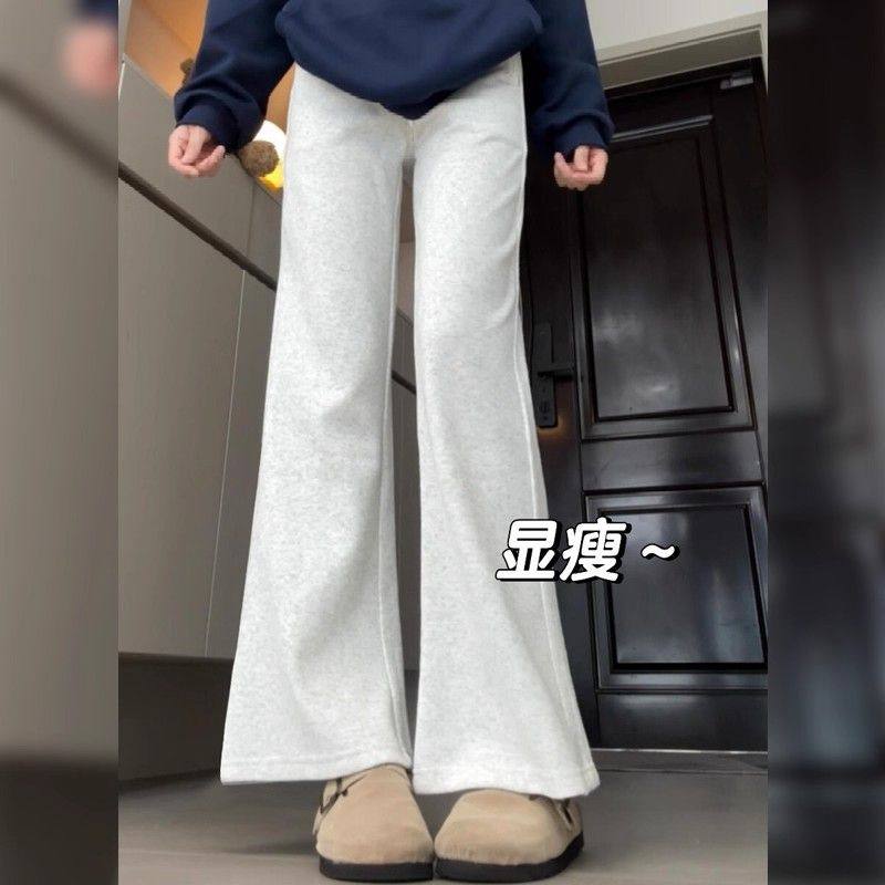 美式白灰色修身微喇裤女2026新款高腰垂感显瘦百搭慵懒休闲运动裤,女装/女士精品,休闲裤,淘宝优惠券,粉丝福利购,淘宝优惠卷