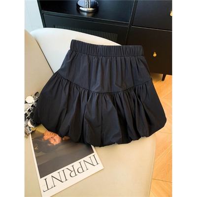 轻奢小香风韩系花苞裙高个子加长版胖mm高腰蓬蓬蛋糕裙百褶短裙