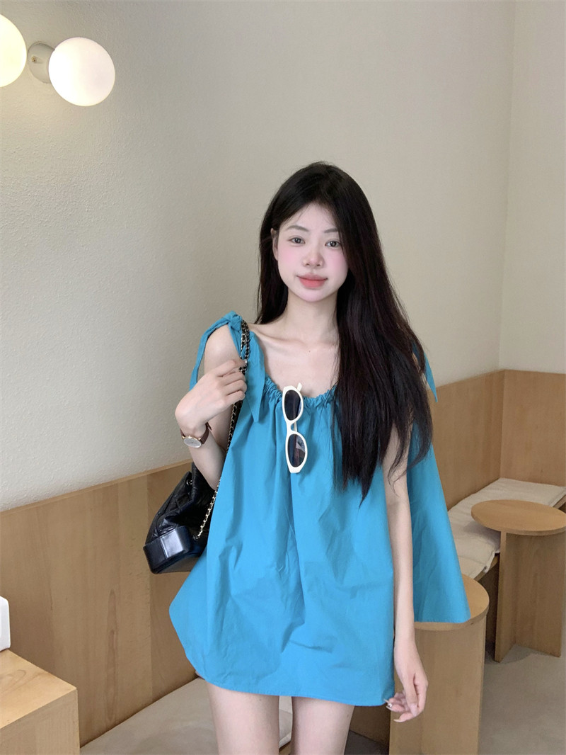 抽绳无袖衬衫女娃娃衫甜美上衣