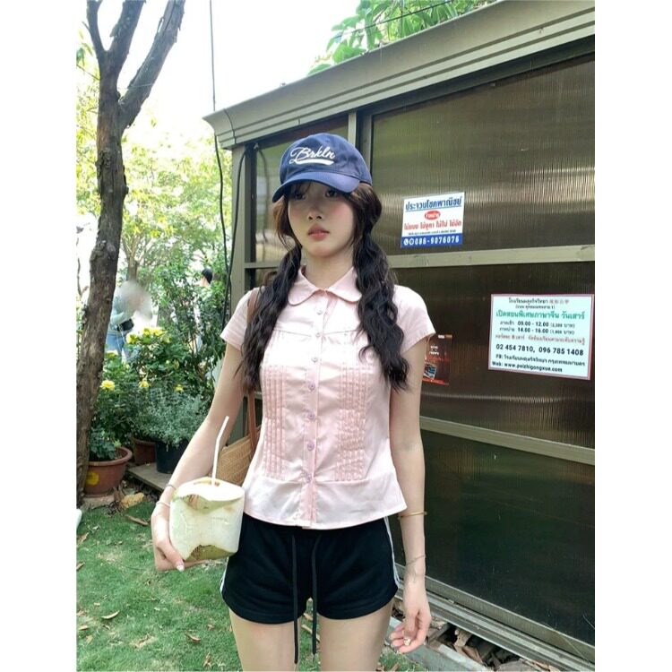 夏季甜美韩系收腰显瘦短袖衬衫
