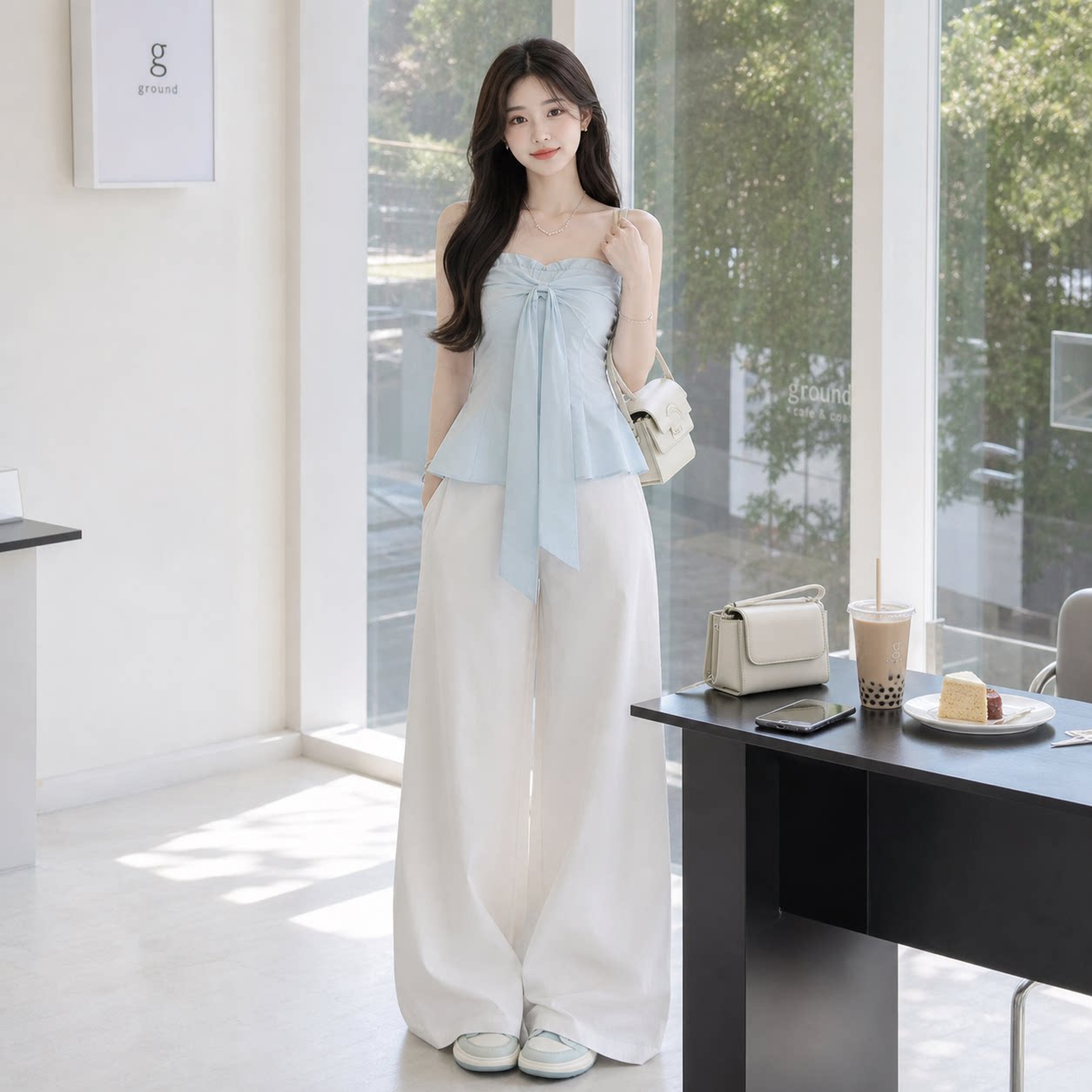 夏季纯欲辣妹无袖高腰阔腿两件套
