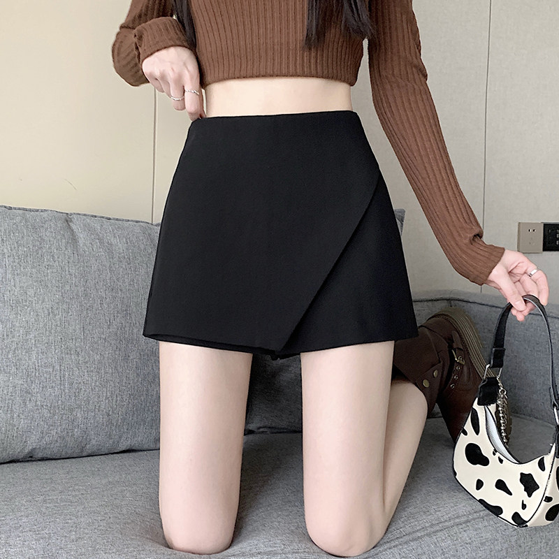 设计感高腰黑色a字短裤裙女