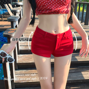 美式低腰辣妹短裤女夏季百搭弹力丰胯a字短裤小个子包臀纯欲热裤