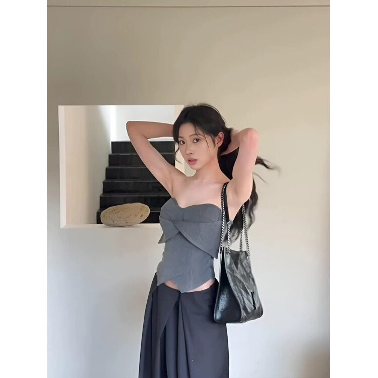 套装女2026春夏新款纯欲风辣妹不规则收腰抹胸背心高腰休闲阔腿裤