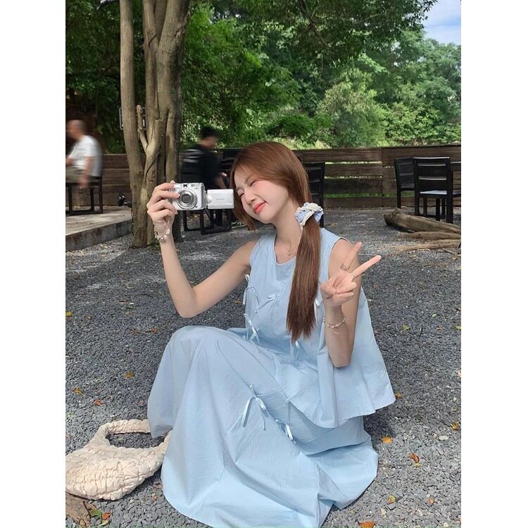 浅蓝色蝴蝶结背心上衣半身裙套装女2026年夏季新款独特漂亮两件套
