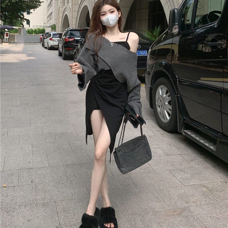 辣妹性感不规则开叉包臀短裙子