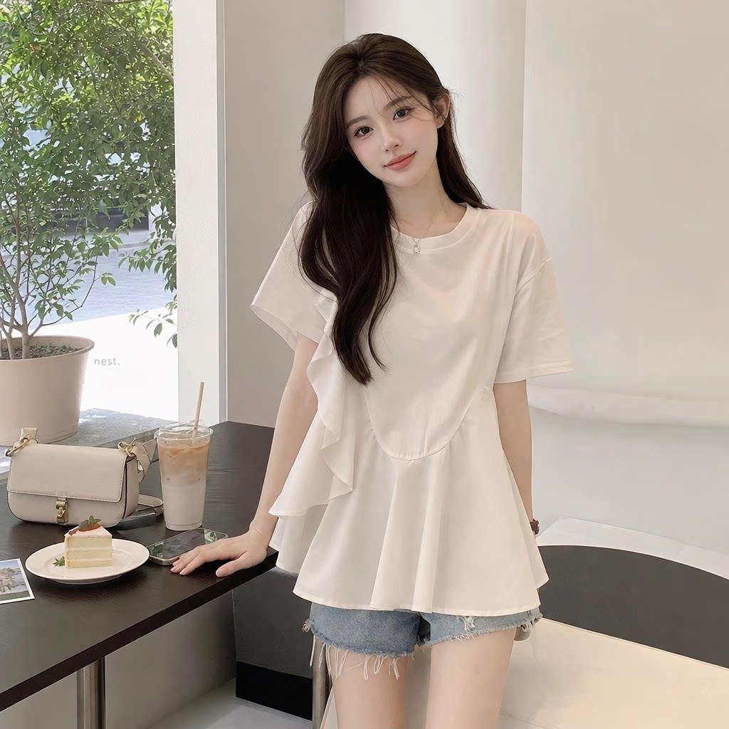 2026夏季荷叶边大码显瘦女T恤