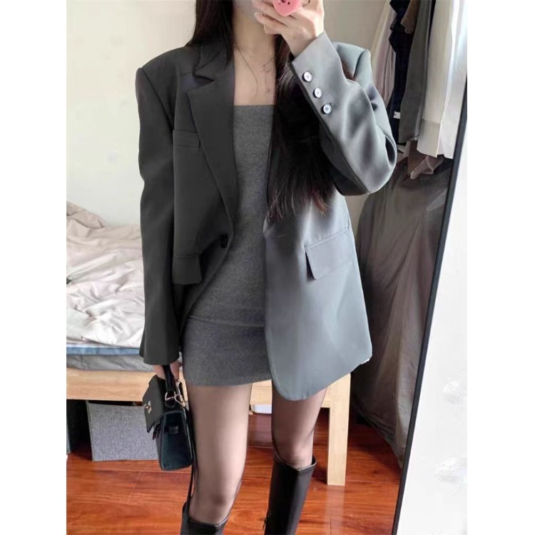 2025年小众高级设计感气质宽松休闲显瘦西服灰色小个子西装外套女