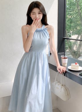 夏季法式多巴胺挂脖连衣裙