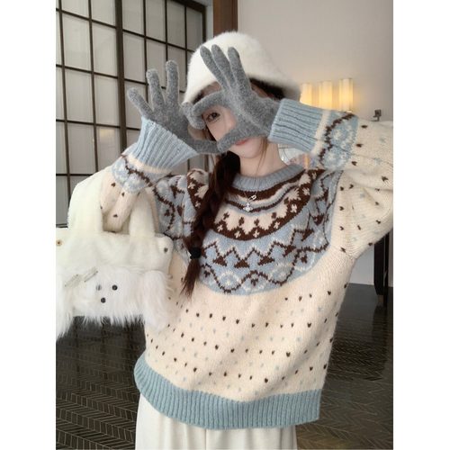 撞色加厚保暖毛衣针织衫