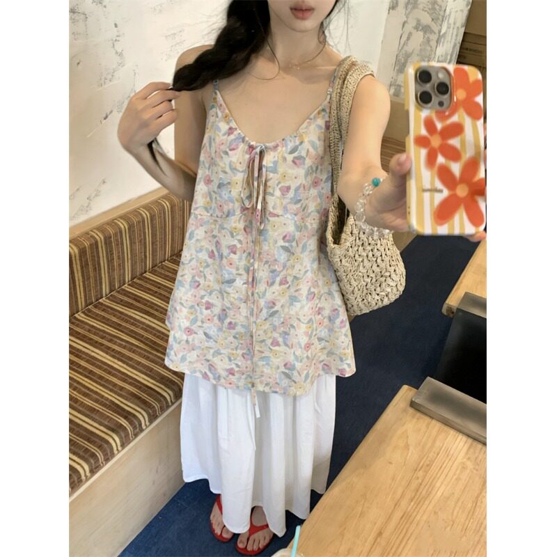 夏季新款韩系碎花V领吊带背心
