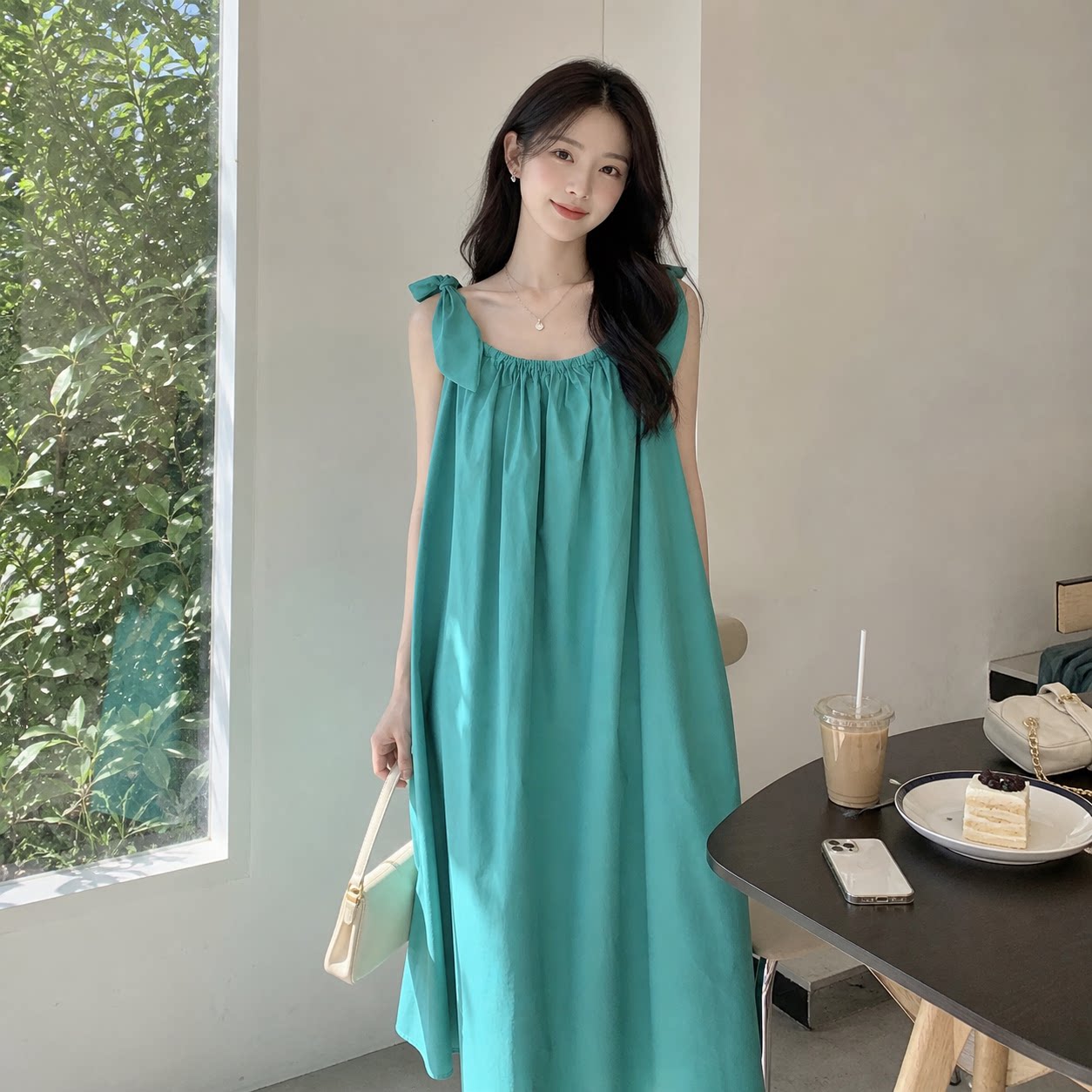 夏季兔耳朵系带露肩吊带连衣裙
