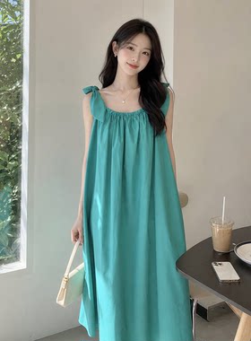 夏季兔耳朵系带露肩吊带连衣裙