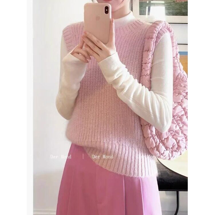 新品韩系温柔毛衣女无袖马甲纯色圆领背心针织衫春秋冬季新款修身