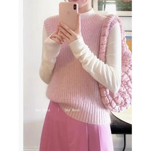 新品韩系温柔毛衣女无袖马甲纯色圆领背心针织衫春秋冬季新款修身