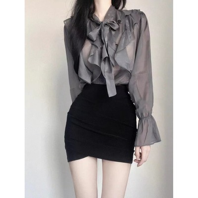 2024年春秋季新款衬衫女薄款设计感小众时尚百搭上衣气质休闲衬衣