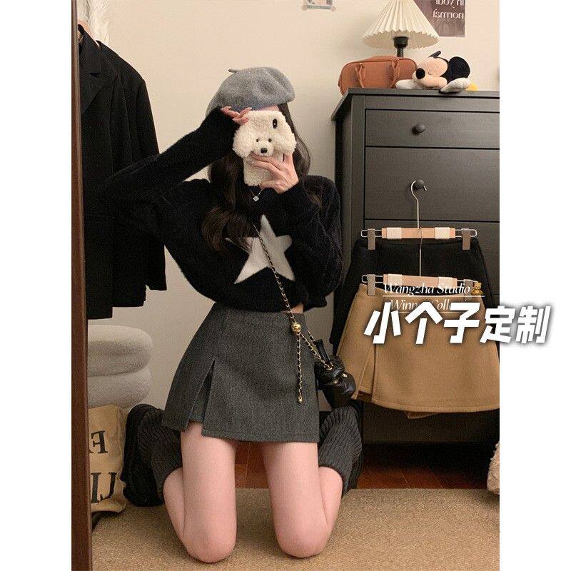 辣妹开叉半身裙2026新款韩版冬季毛呢高腰防走光显瘦短裙裙子