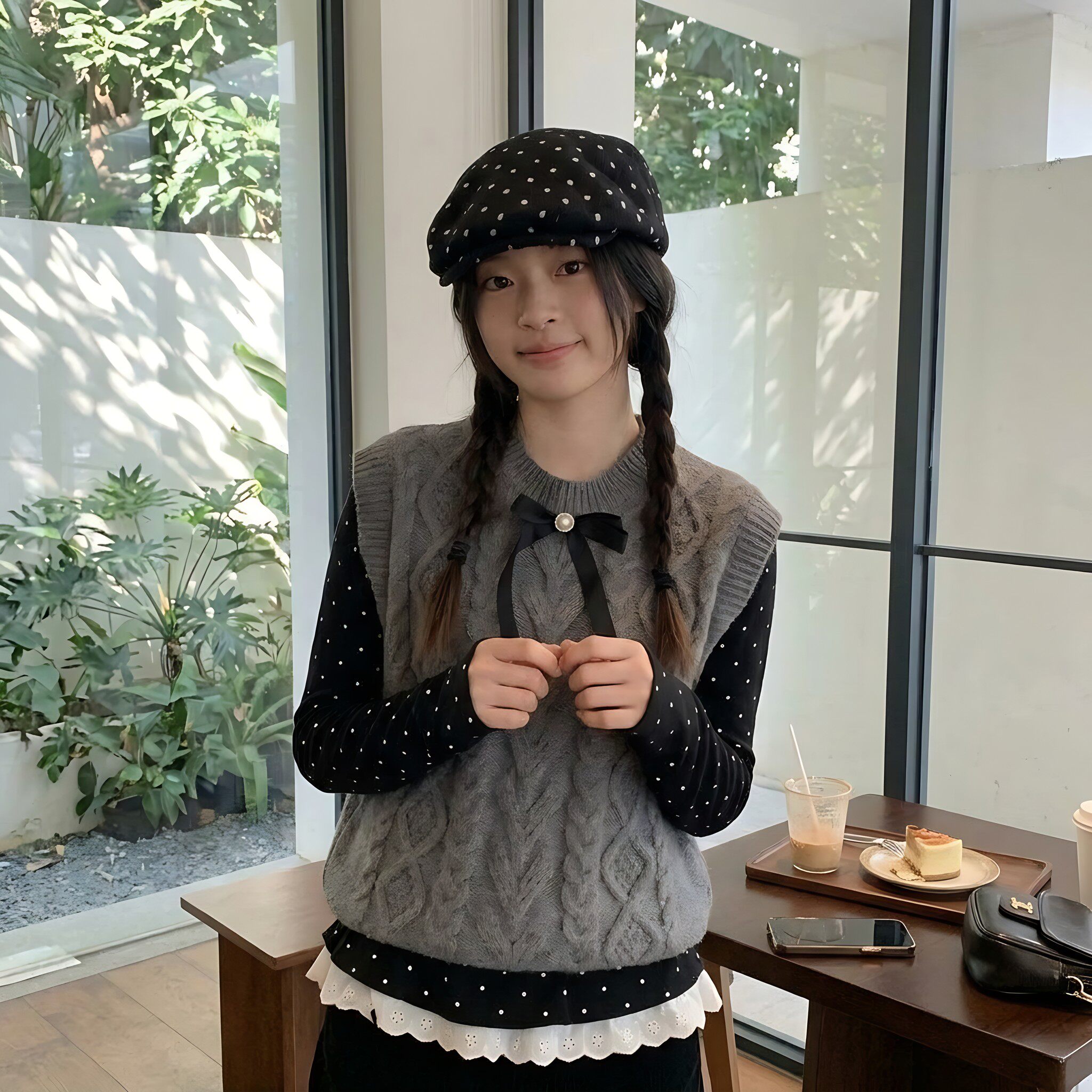 灰色蝴蝶结针织马甲女秋冬叠穿