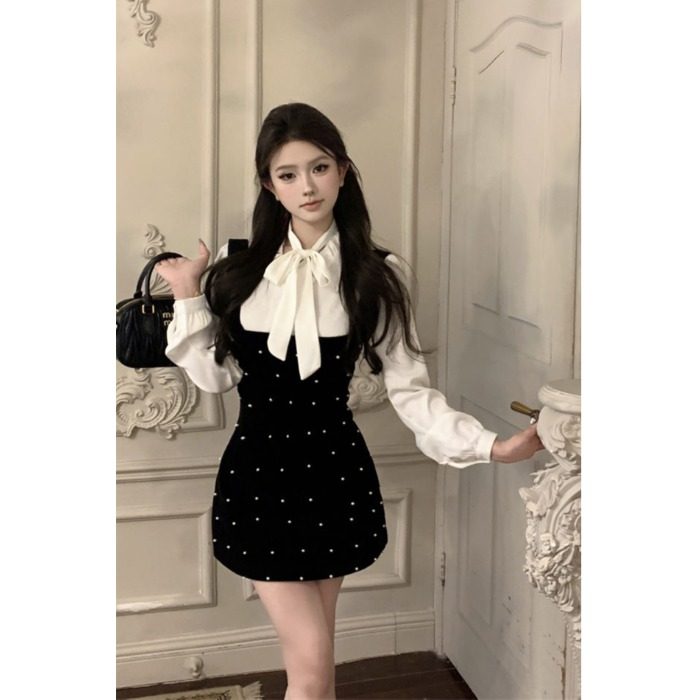 重工钉珠丝绒吊带连衣裙女