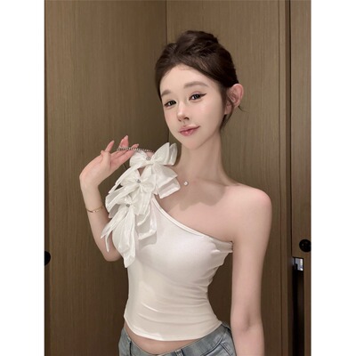 纯欲风斜肩抹胸上衣夏季新款