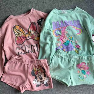 合集超美外单女童秋冬款加绒公主美人鱼米妮卫衣绒衫短裤裤子套装