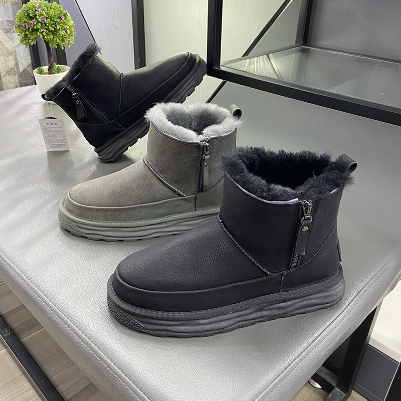 冬男侧拉链真皮全羊毛保暖雪地靴