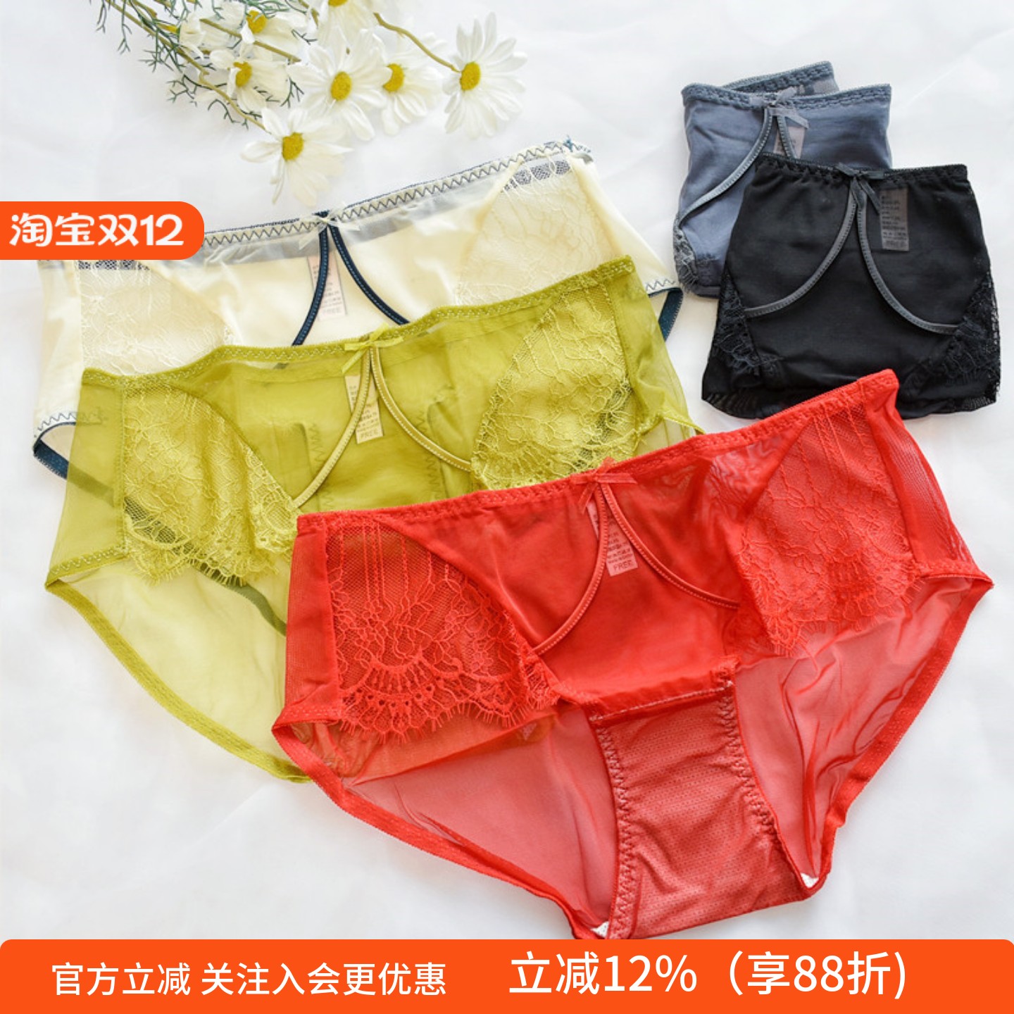 女士中低腰内裤网纱蕾丝