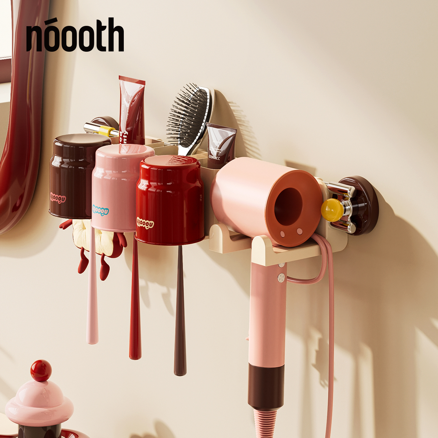吹风机置物架支架免打孔卫生间电吹风筒收纳架壁挂式牙刷漱口杯架