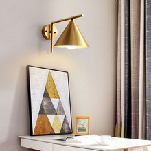小喇叭壁灯无线充电全铜金色铁艺漏斗壁灯可充电免布线锥形壁灯