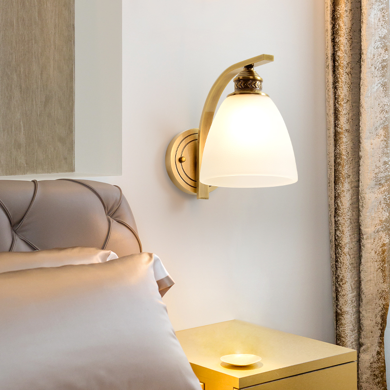 无线壁灯 免布线美式全铜灯过道墙装饰卧室床头灯客厅灯饰走廊灯