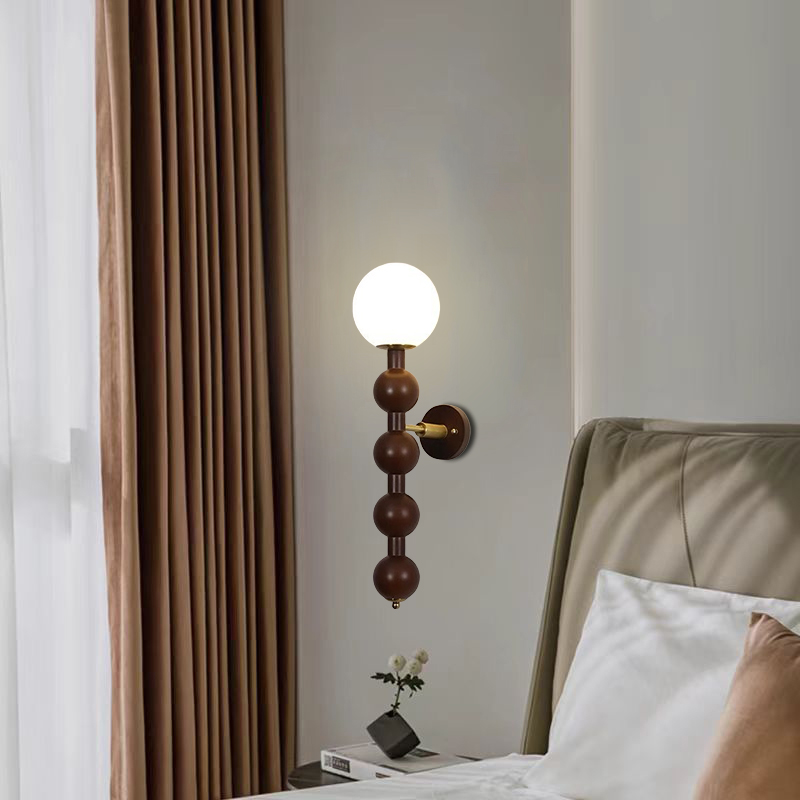 现代简约客厅球形实木充电款壁灯