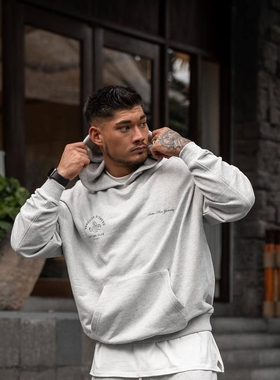 DARC SPORT欧美狼头春秋健身连帽衫男套头卫衣复合棉宽松训练服潮