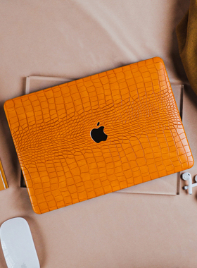 复古马仕橘鳄鱼皮革保护壳Macair/pro13寸M1Mac16/15寸笔记本壳