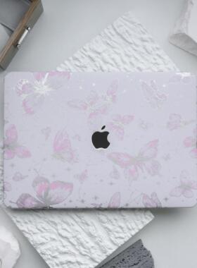粉蝴蝶皮革2024新款苹果电脑保护套适用于macbookpro14m4保护壳笔记本air15 pro14寸macbook15寸外壳pro16寸