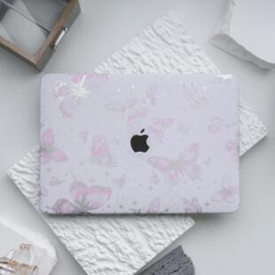 苹果电脑保护套适用于macbookpro14m4保护壳笔记本air15 粉蝴蝶皮革2024新款 pro14寸macbook15寸外壳pro16寸