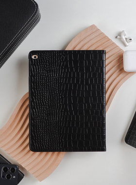 暗黑色鳄鱼皮革iPad壳iPadPro2024/2025 12.9英寸保护壳11/10.5寸2025Air611寸/Air613寸/iPad11带笔槽保护壳