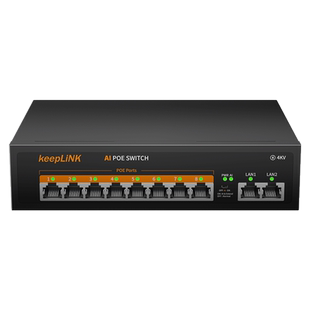keepLINKPOE交换机百兆10口AI智能监控光纤网线供电48V无线AP国标兼容支持海康大华TP摄像头