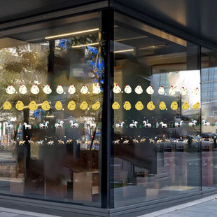 卡通可爱小鸡小马腰线幼儿园美术音乐教育机构装饰橱窗玻璃静电贴